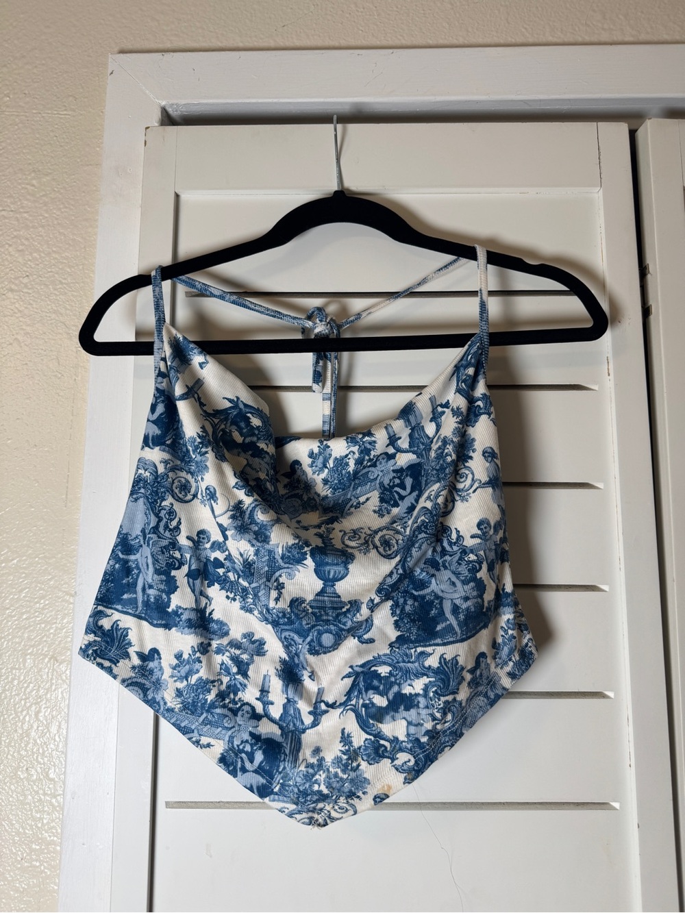 SHEIN Blue Toile Cowl Neck Handkerchief Hem Cami